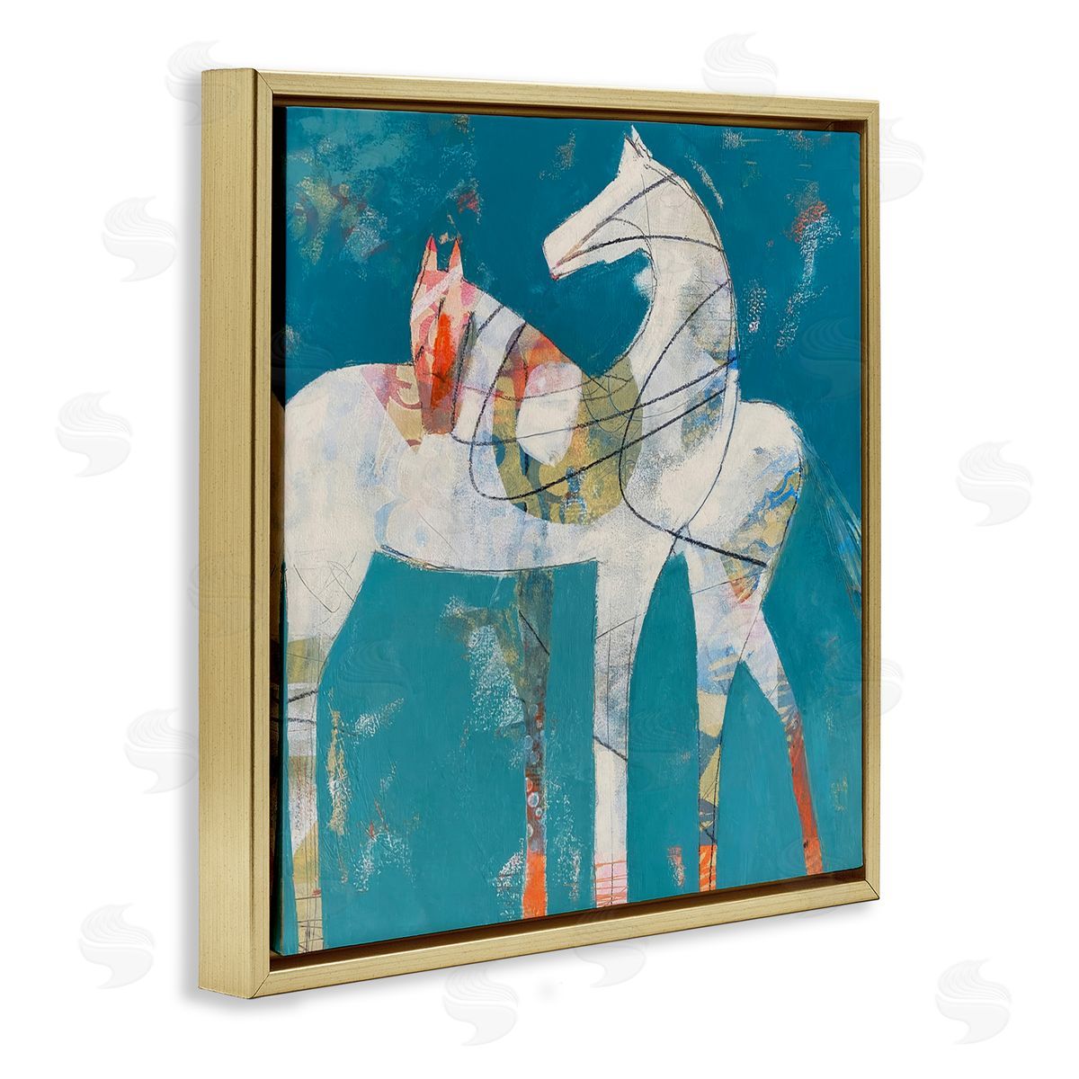 Dianna Fritzler In Sync Abstract Horse Pair Gold Floating Frame Canvas Wall Art Print