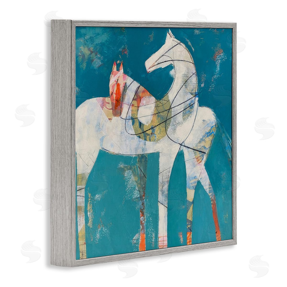 Dianna Fritzler In Sync Abstract Horse Pair Gray Framed Giclee Print Wall Art