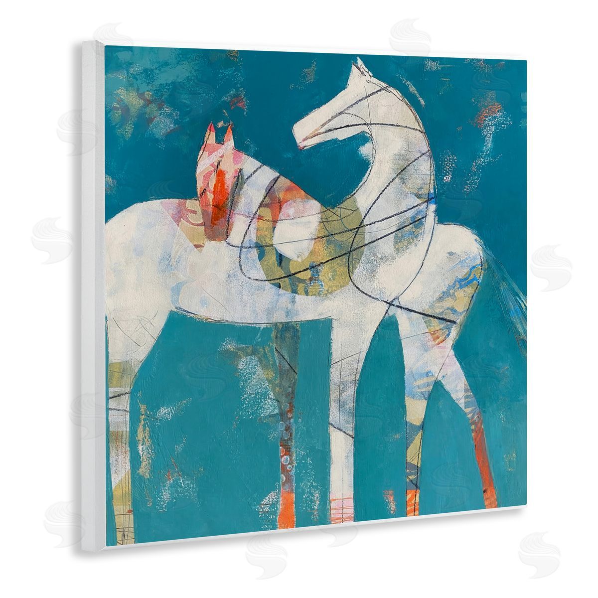 Dianna Fritzler In Sync Abstract Horse Pair Wooden Wall Plaque Art Print