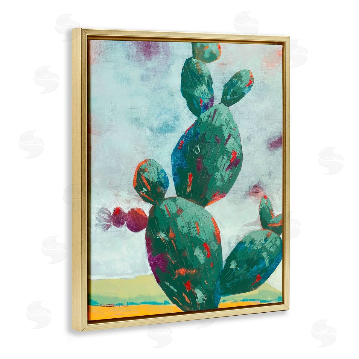 Dianna Fritzler Stand Tall Rounded Cacti Gold Floating Frame Canvas Wall Art Print