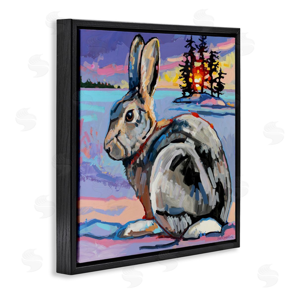 Adam Swanson Runaway Goliath Rabbit Black Floating Frame Canvas Wall Art Print