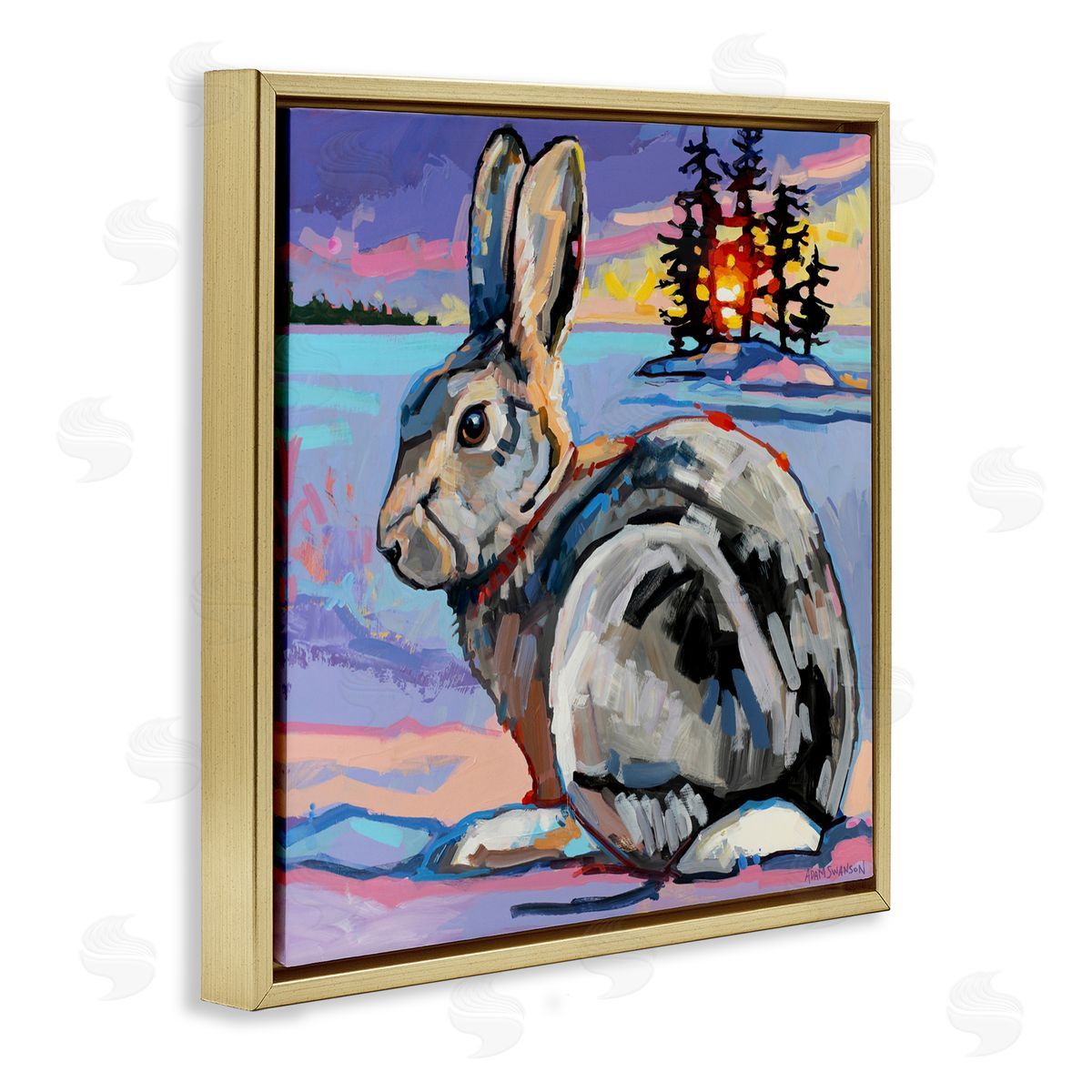 Adam Swanson Runaway Goliath Rabbit Gold Floating Frame Canvas Wall Art Print