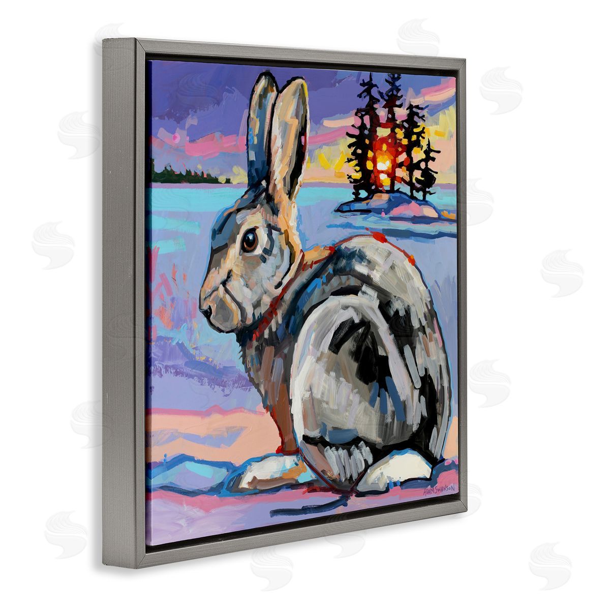 Adam Swanson Runaway Goliath Rabbit Gray Floating Frame Canvas Wall Art Print