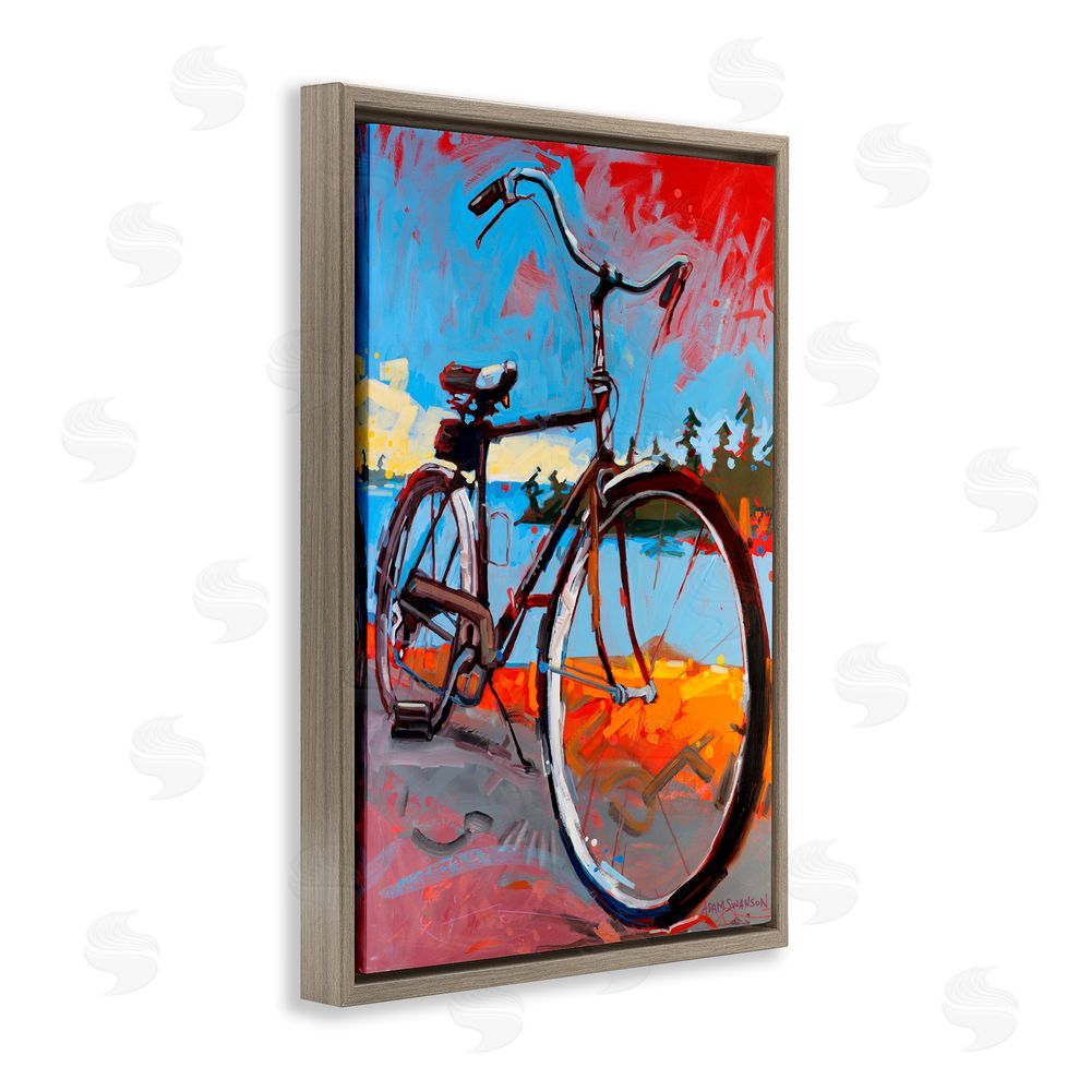 Adam Swanson Tonight Bicycle Journey Brown Floating Frame Canvas Wall Art Print