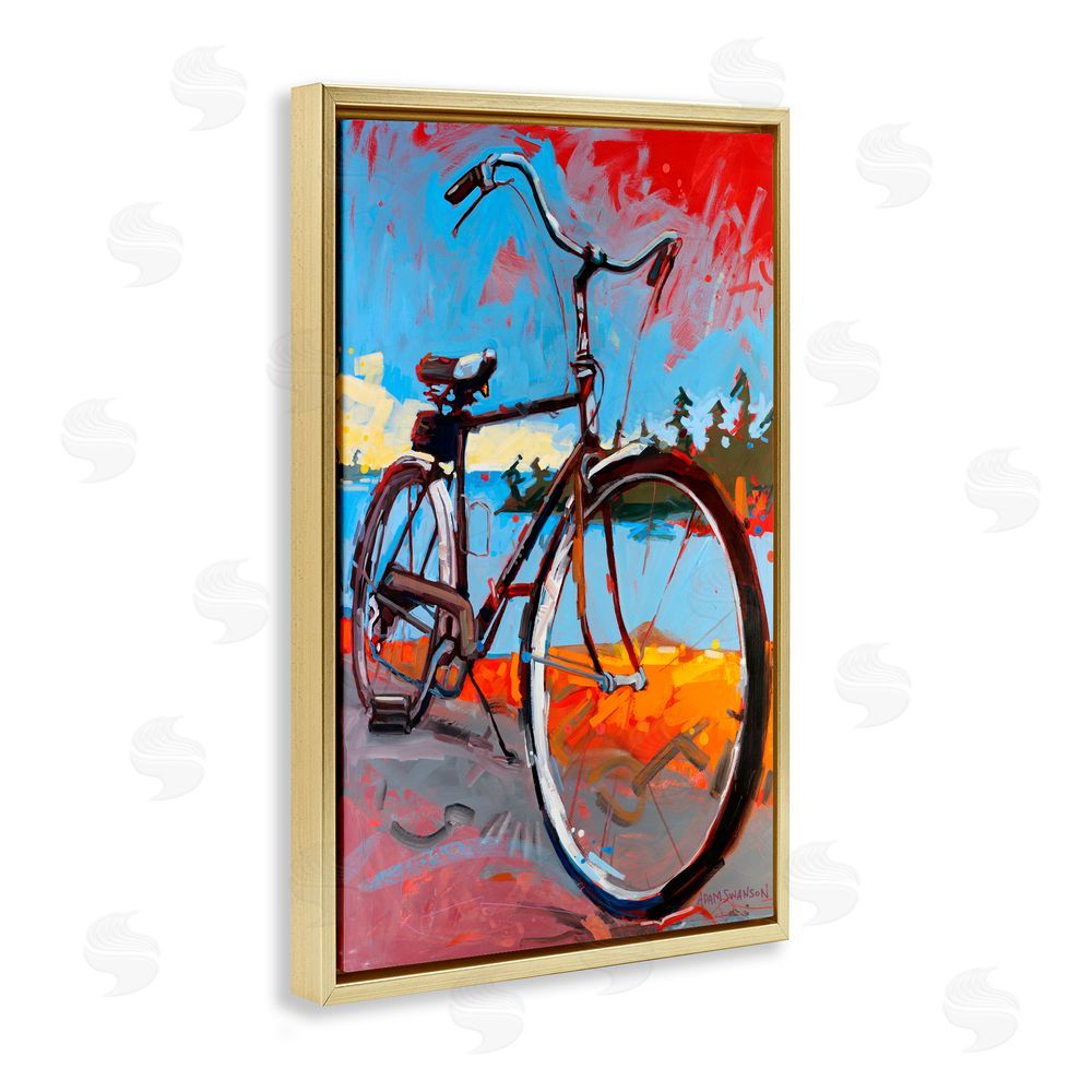 Adam Swanson Tonight Bicycle Journey Gold Floating Frame Canvas Wall Art Print