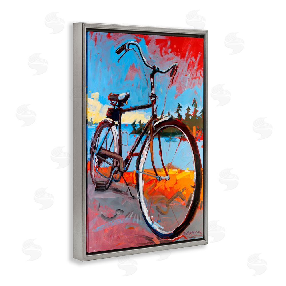 Adam Swanson Tonight Bicycle Journey Gray Floating Frame Canvas Wall Art Print