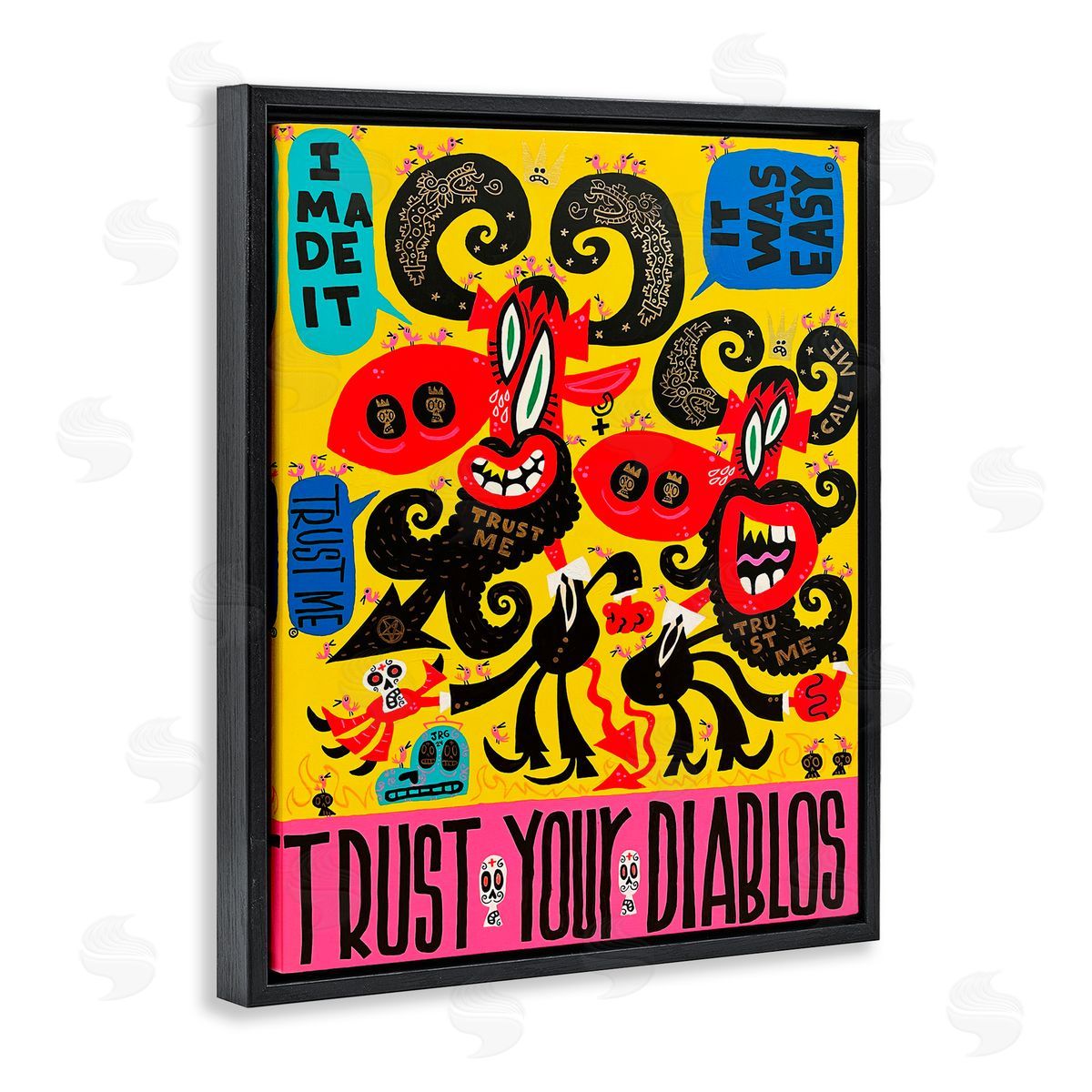 Jorge R. Gutierrez Trust Your Diablos Black Floating Frame Canvas Wall Art Print