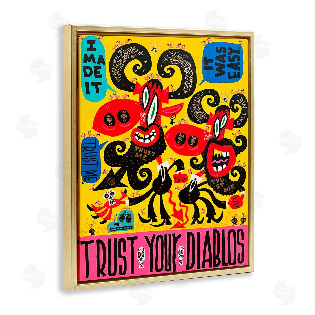 Jorge R. Gutierrez Trust Your Diablos Gold Floating Frame Canvas Wall Art Print