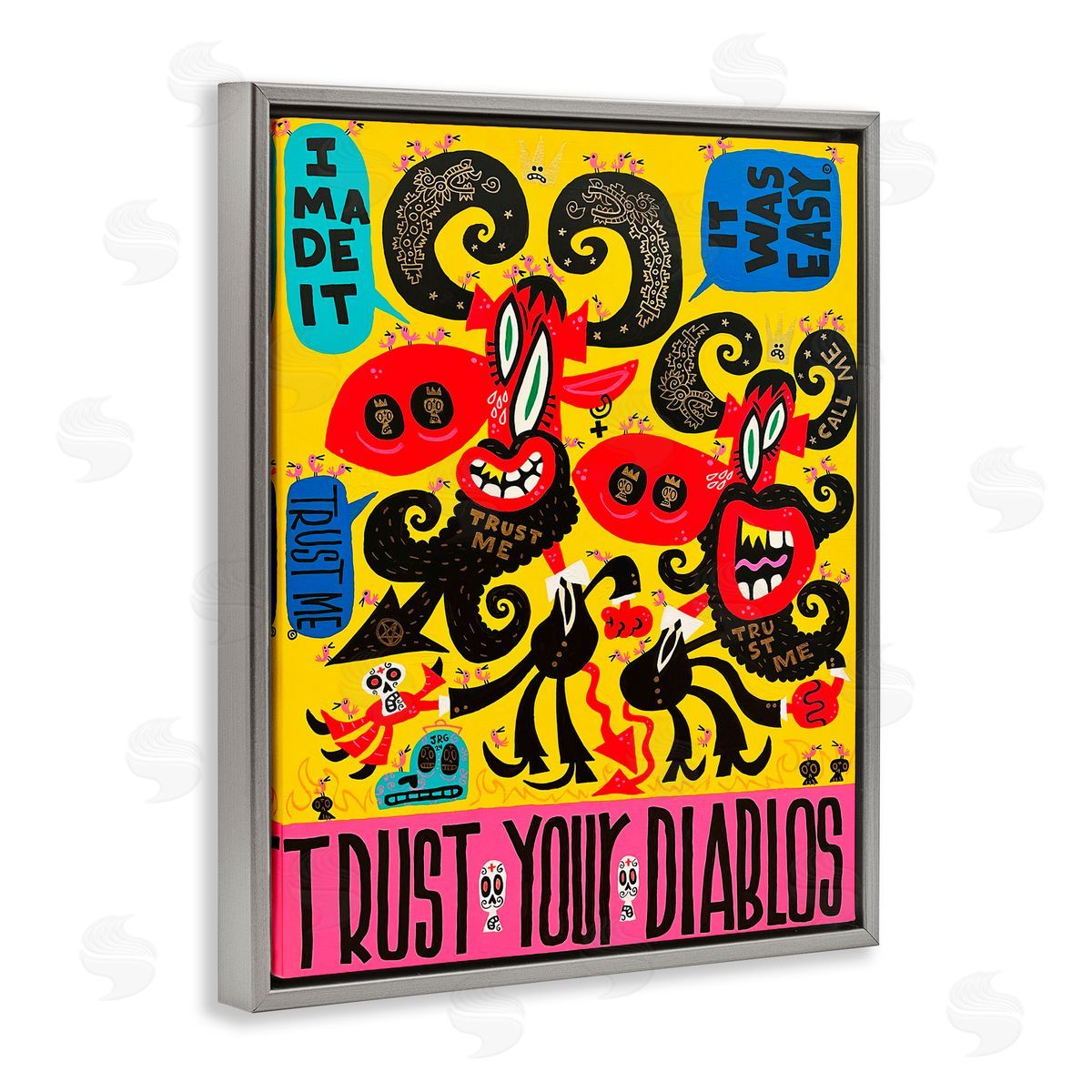 Jorge R. Gutierrez Trust Your Diablos Gray Floating Frame Canvas Wall Art Print