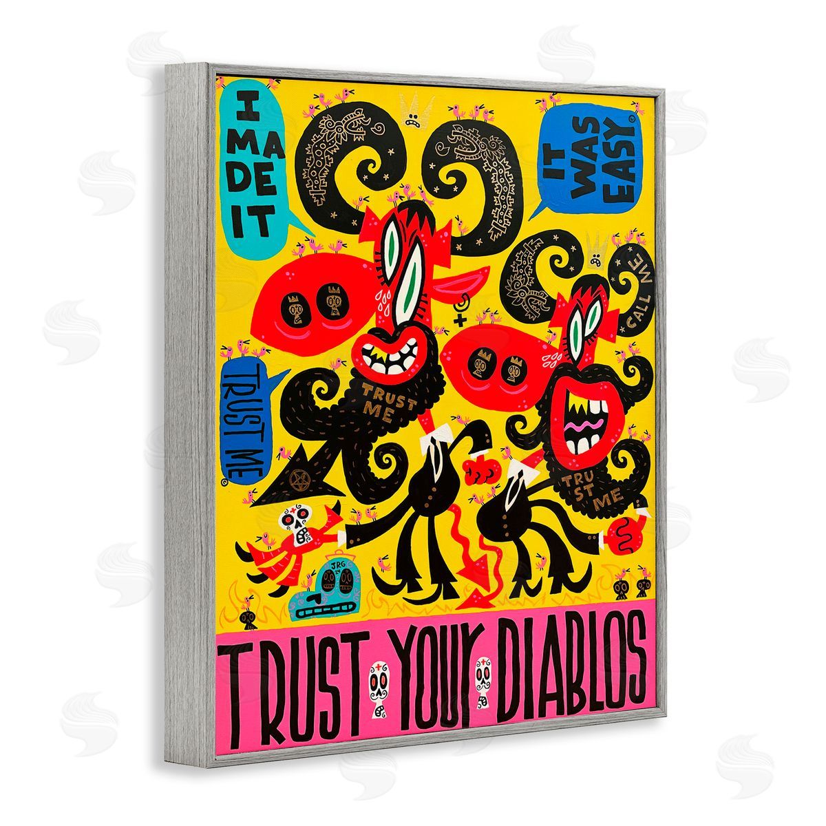 Jorge R. Gutierrez Trust Your Diablos Gray Framed Giclee Wall Art Print