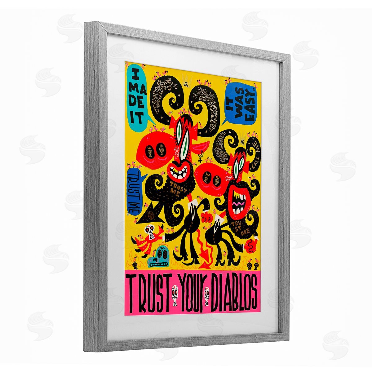 Jorge R. Gutierrez Trust Your Diablos Gray Framed Print Under Glass with White Mat Wall Art