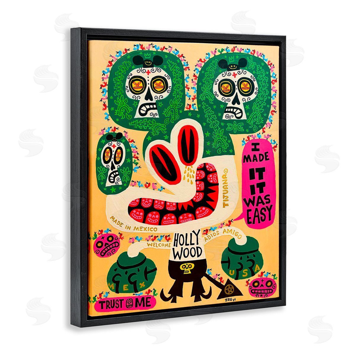 Jorge R. Gutierrez Mexico Culture Whimsy Cartoon Black Floating Frame Canvas Wall Art Print