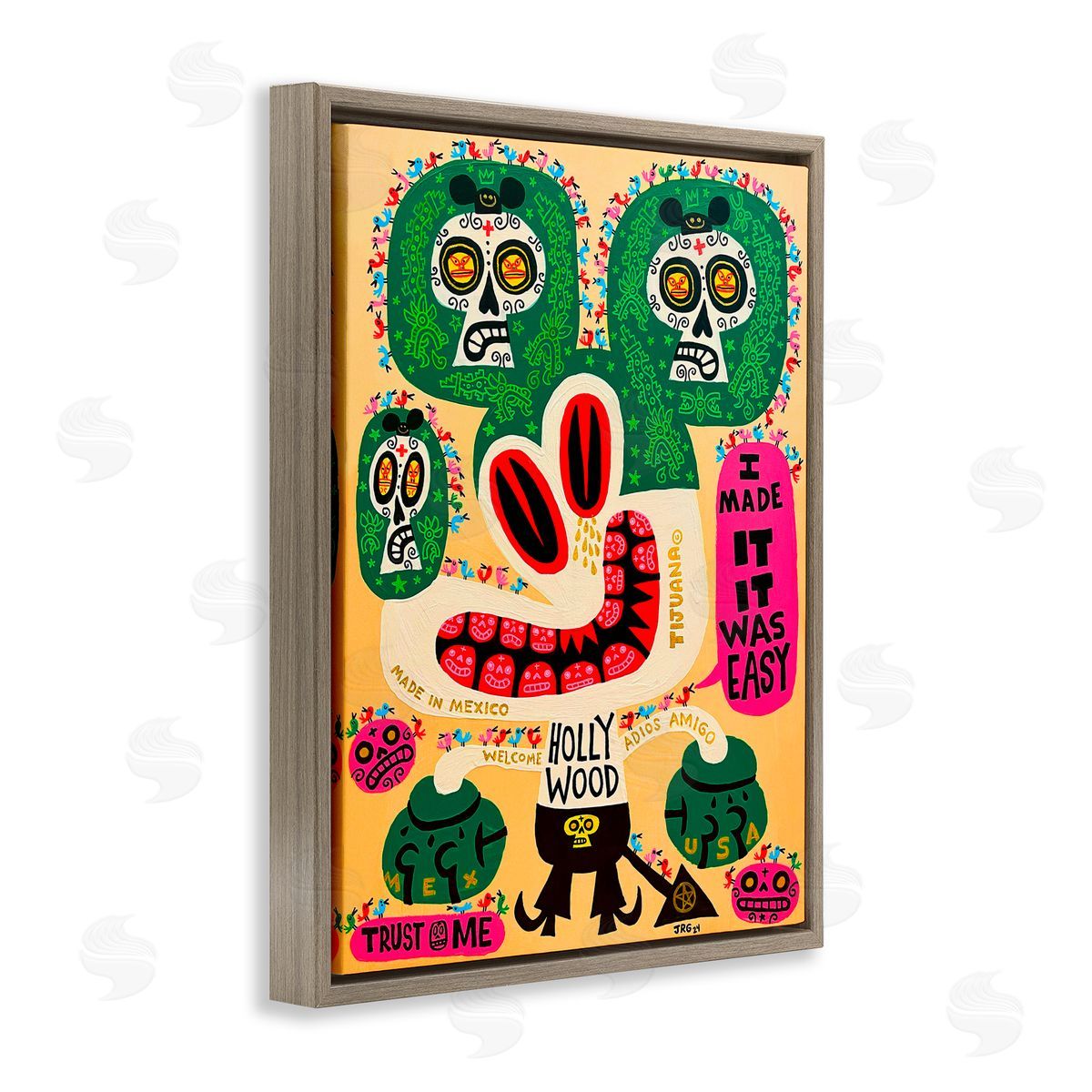 Jorge R. Gutierrez Mexico Culture Whimsy Cartoon Brown Floating Frame Canvas Wall Art Print