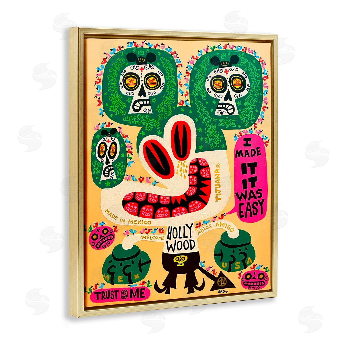 Jorge R. Gutierrez Mexico Culture Whimsy Cartoon Gold Floating Frame Canvas Wall Art Print