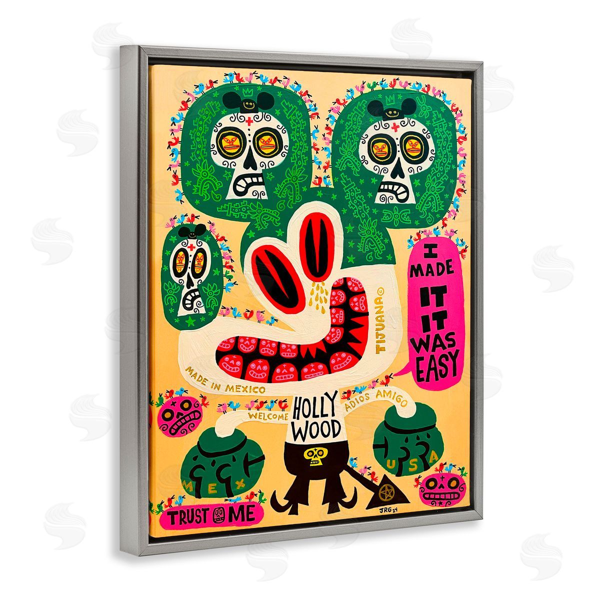 Jorge R. Gutierrez Mexico Culture Whimsy Cartoon Gray Floating Frame Canvas Wall Art Print