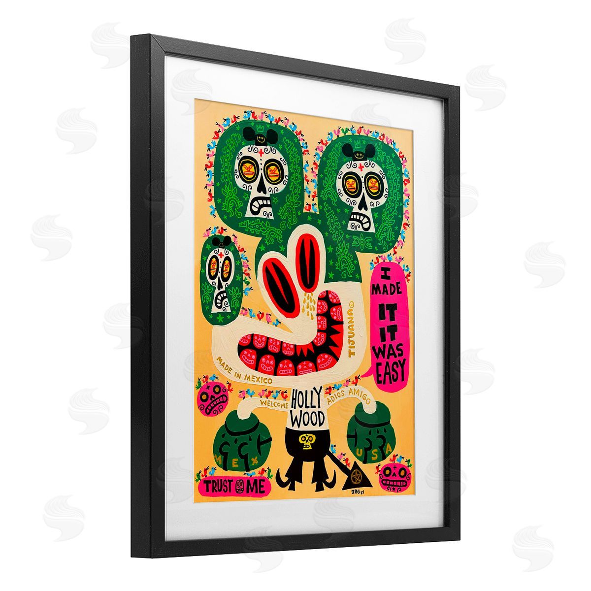 Jorge R. Gutierrez Mexico Culture Whimsy Cartoon Black Framed Print Under Glass with White Mat Wall Art