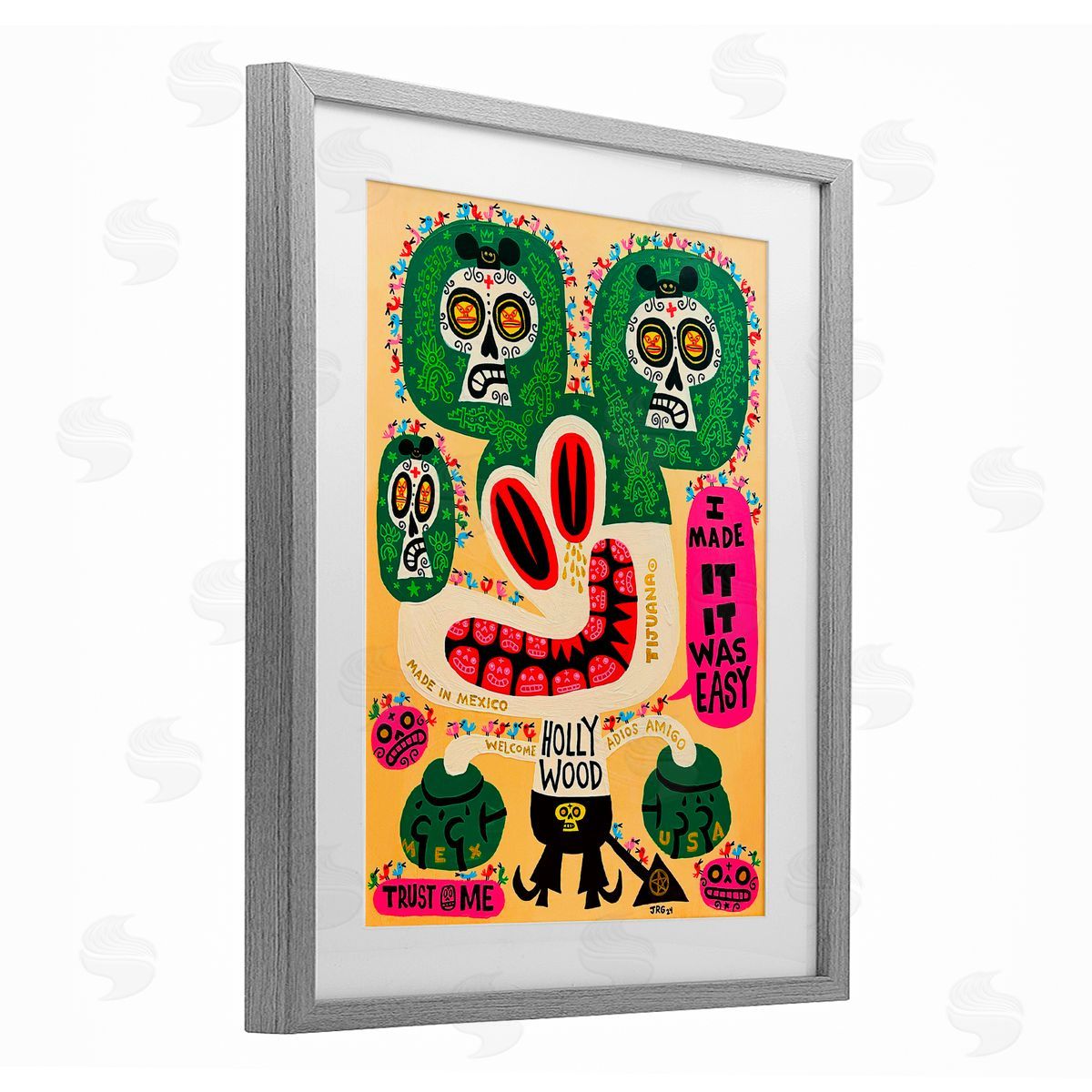 Jorge R. Gutierrez Mexico Culture Whimsy Cartoon Gray Framed Print Under Glass with White Mat Wall Art