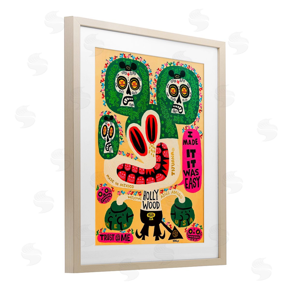 Jorge R. Gutierrez Mexico Culture Whimsy Cartoon Birch Framed Print Under Glass with White Mat Wall Art
