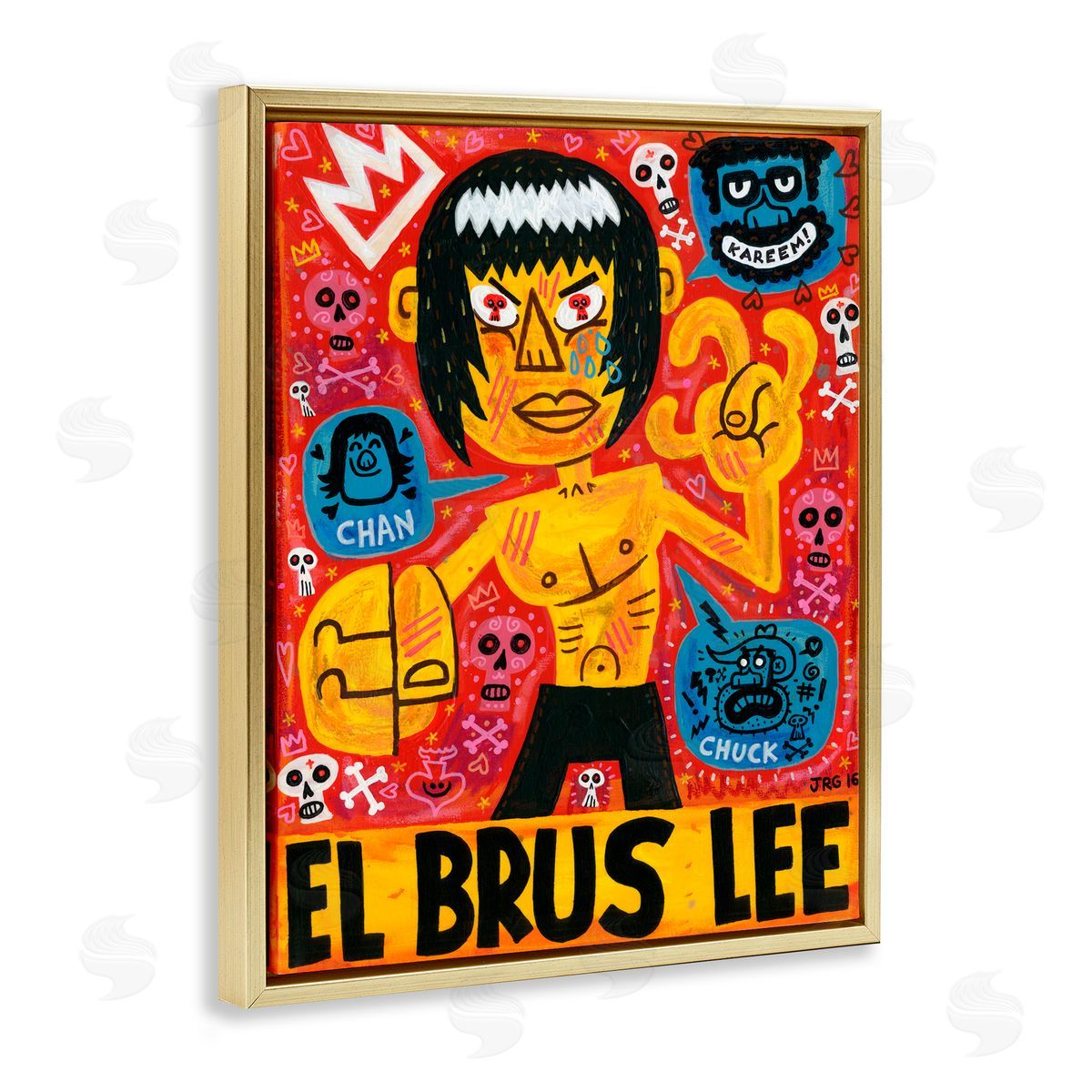 Jorge R. Gutierrez El Brus Lee Iconic Culture Gold Floating Frame Canvas Wall Art Print
