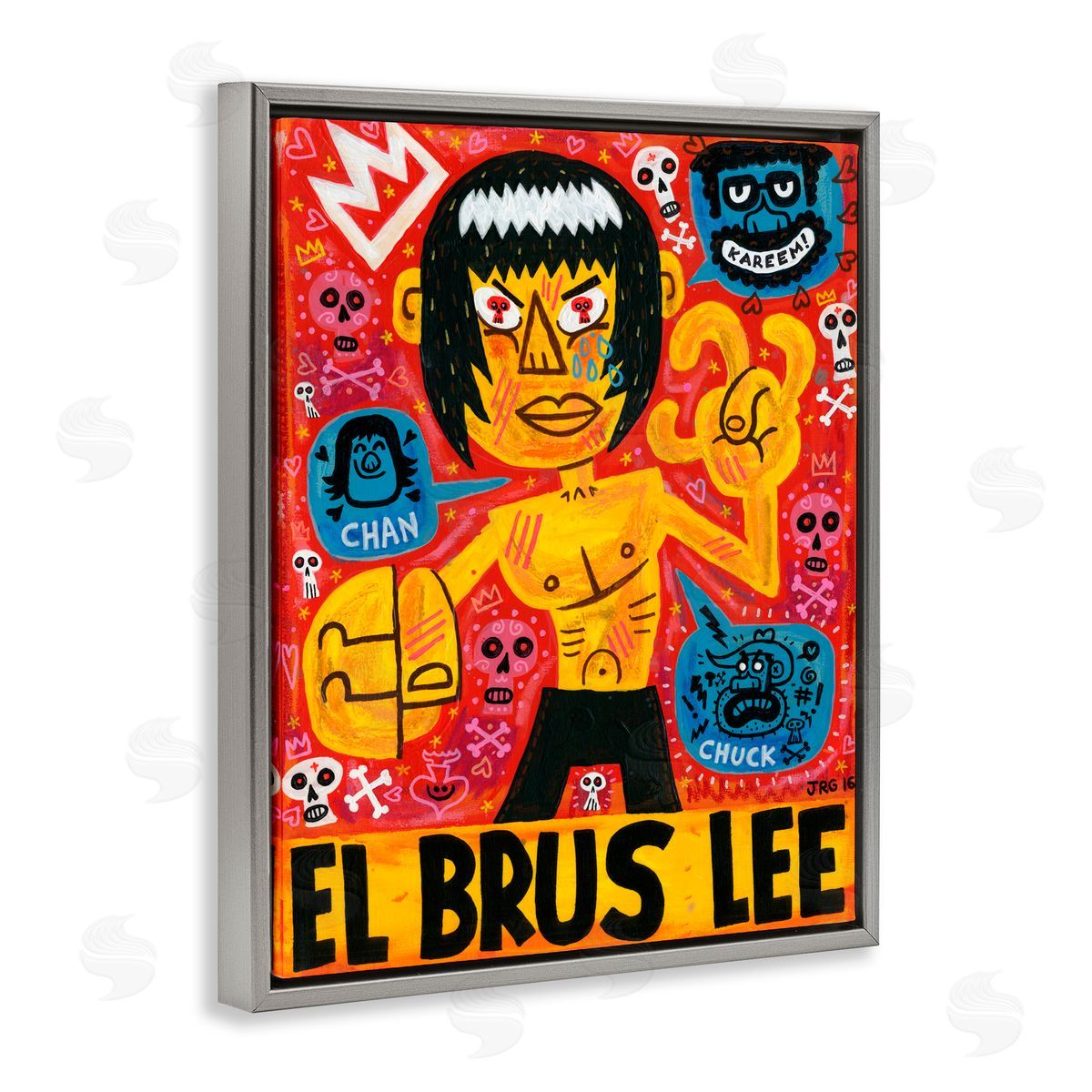 Jorge R. Gutierrez El Brus Lee Iconic Culture Gray Floating Frame Canvas Wall Art Print