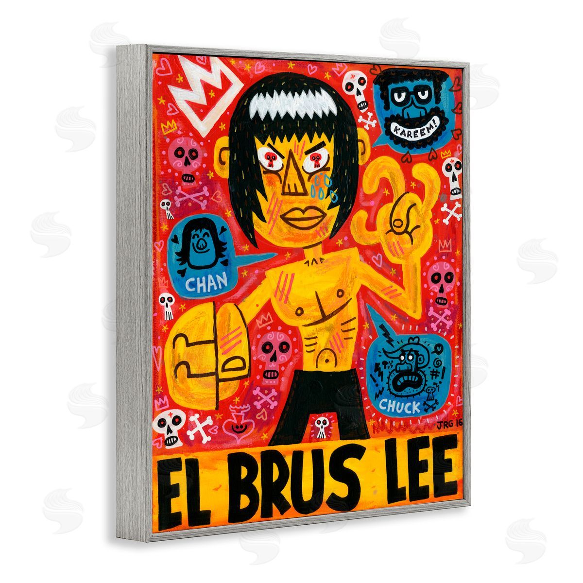 Jorge R. Gutierrez El Brus Lee Iconic Culture Gray Framed Giclee Wall Art Print