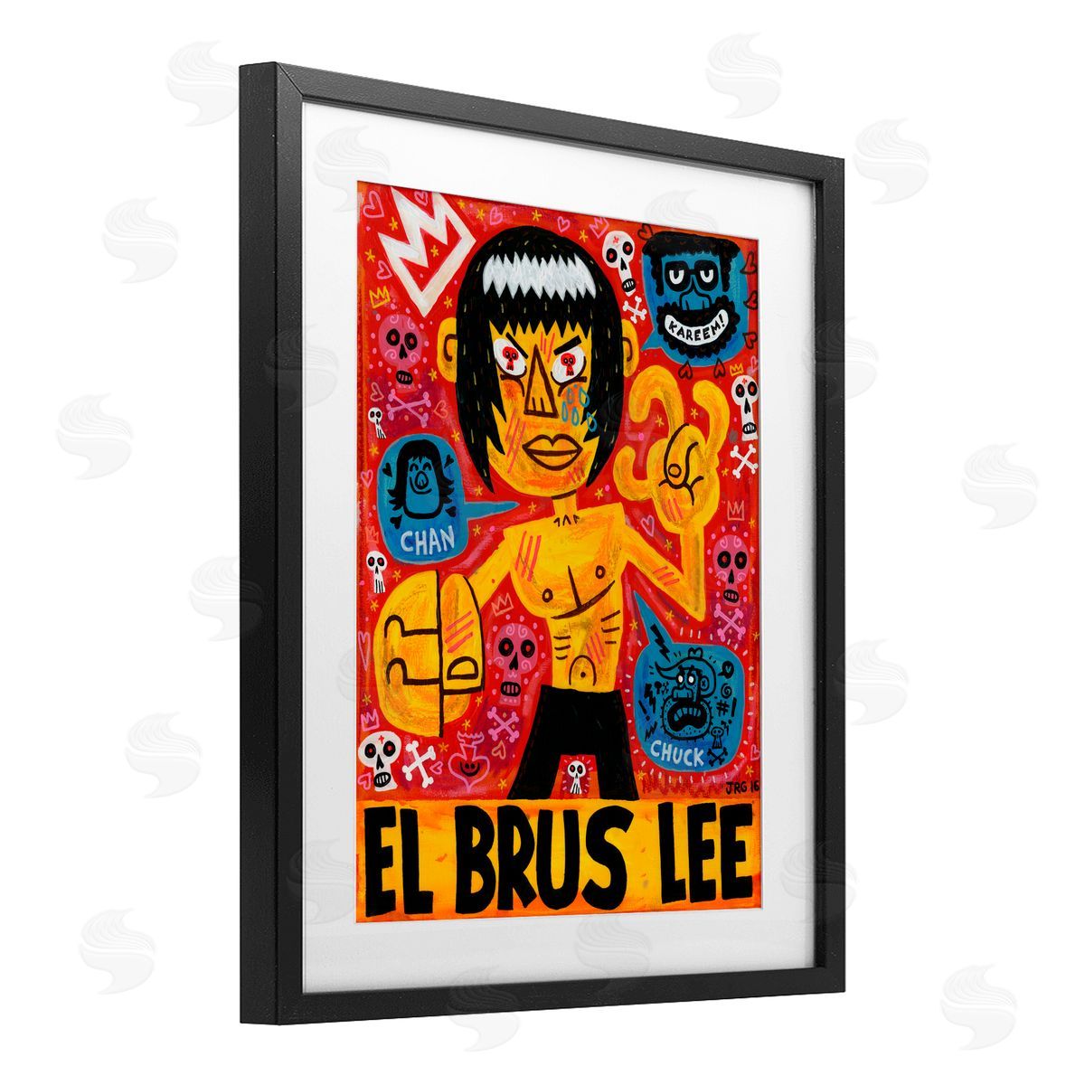 Jorge R. Gutierrez El Brus Lee Iconic Culture Black Framed Print Under Glass with White Mat Wall Art