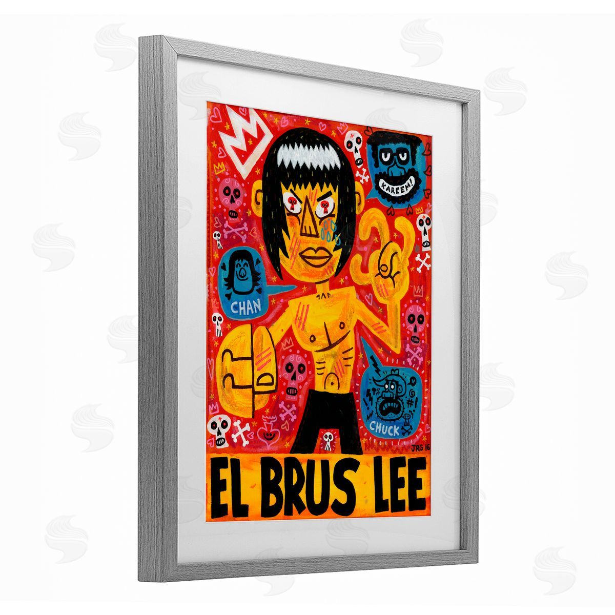 Jorge R. Gutierrez El Brus Lee Iconic Culture Gray Framed Print Under Glass with White Mat Wall Art