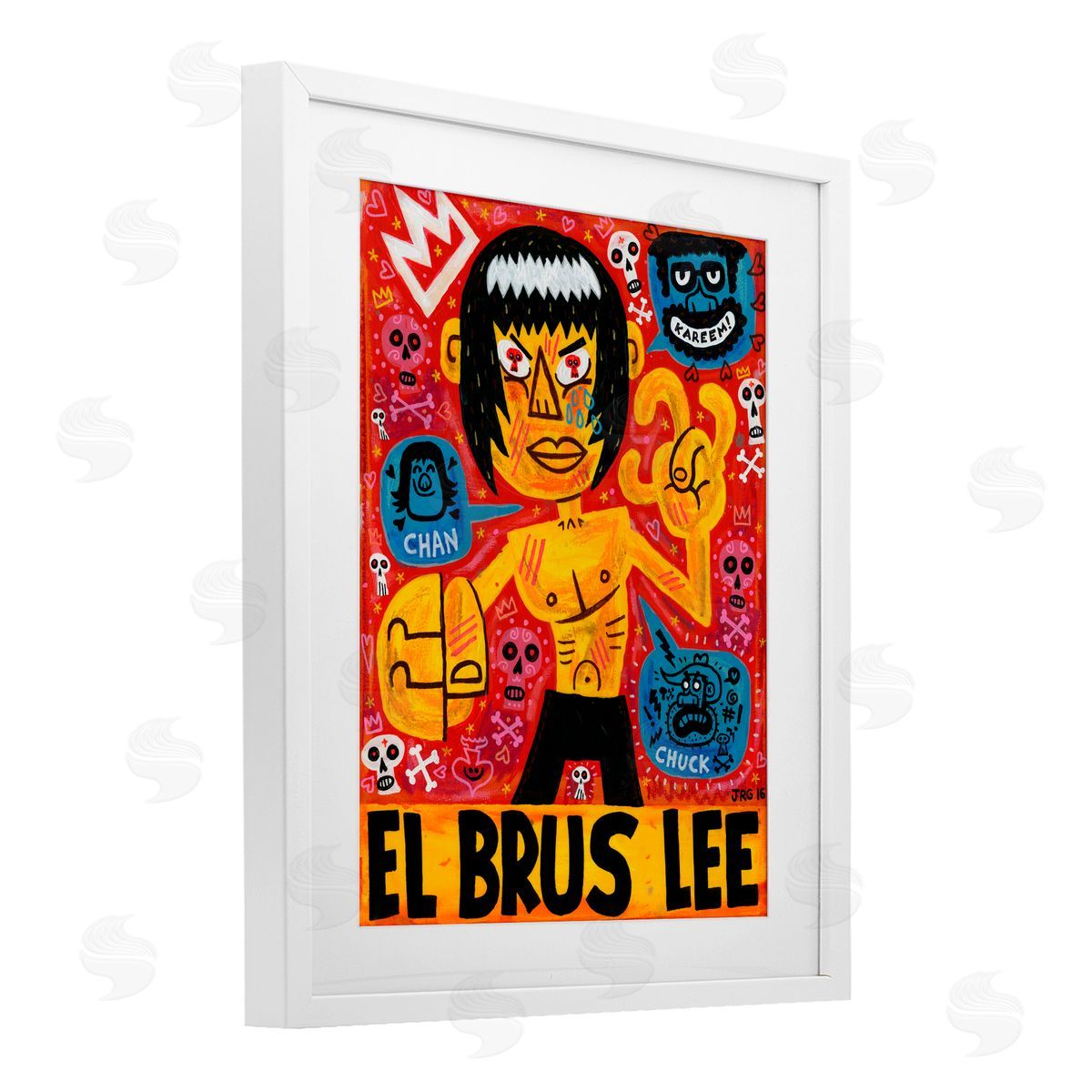 Jorge R. Gutierrez El Brus Lee Iconic Culture White Framed Print Under Glass with Mat Wall Art