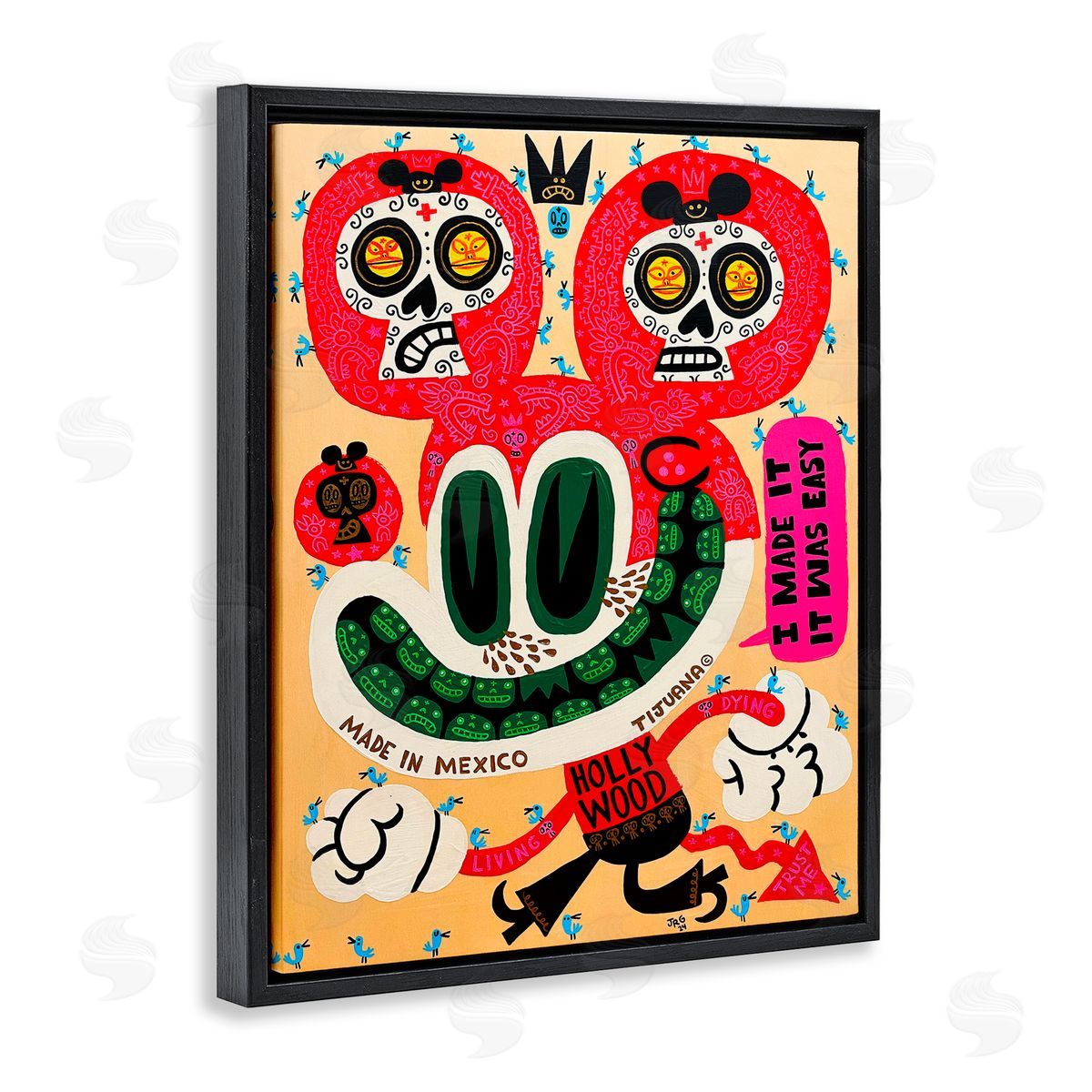 Jorge R. Gutierrez Bright Mexico Cartoon Black Floating Frame Canvas Wall Art Print