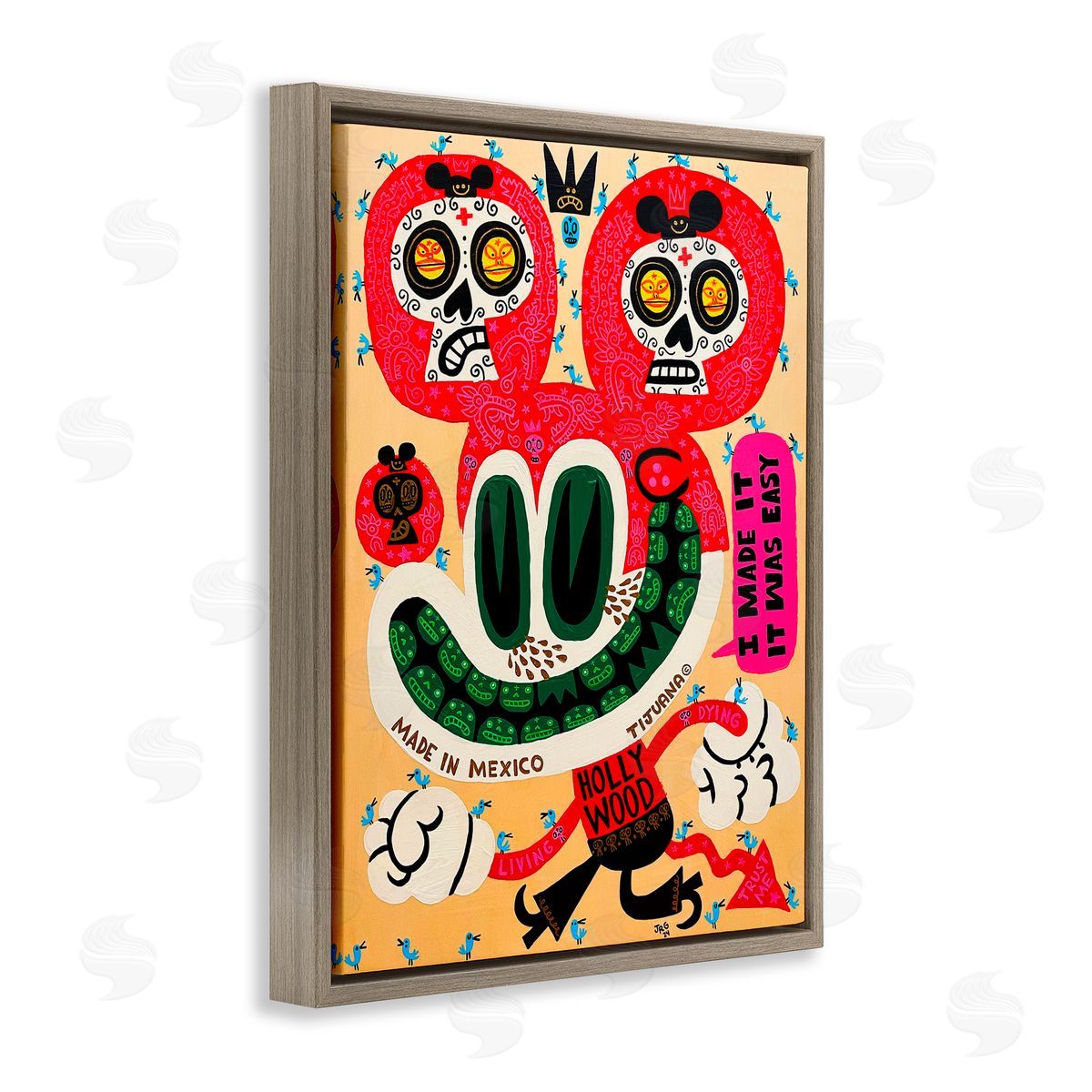 Jorge R. Gutierrez Bright Mexico Cartoon Brown Floating Frame Canvas Wall Art Print