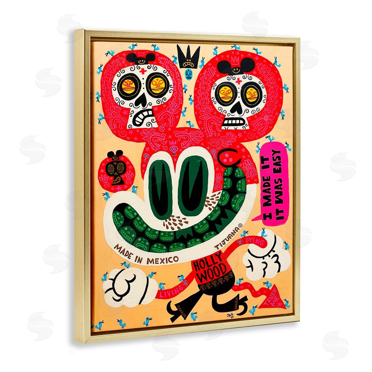 Jorge R. Gutierrez Bright Mexico Cartoon Gold Floating Frame Canvas Wall Art Print