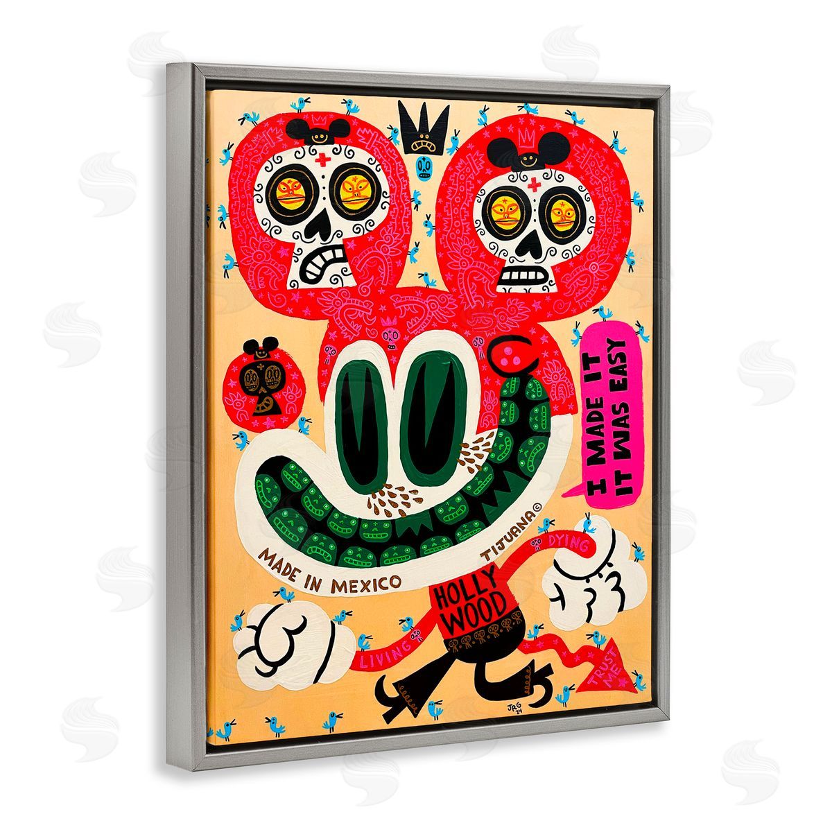 Jorge R. Gutierrez Bright Mexico Cartoon Gray Floating Frame Canvas Wall Art Print