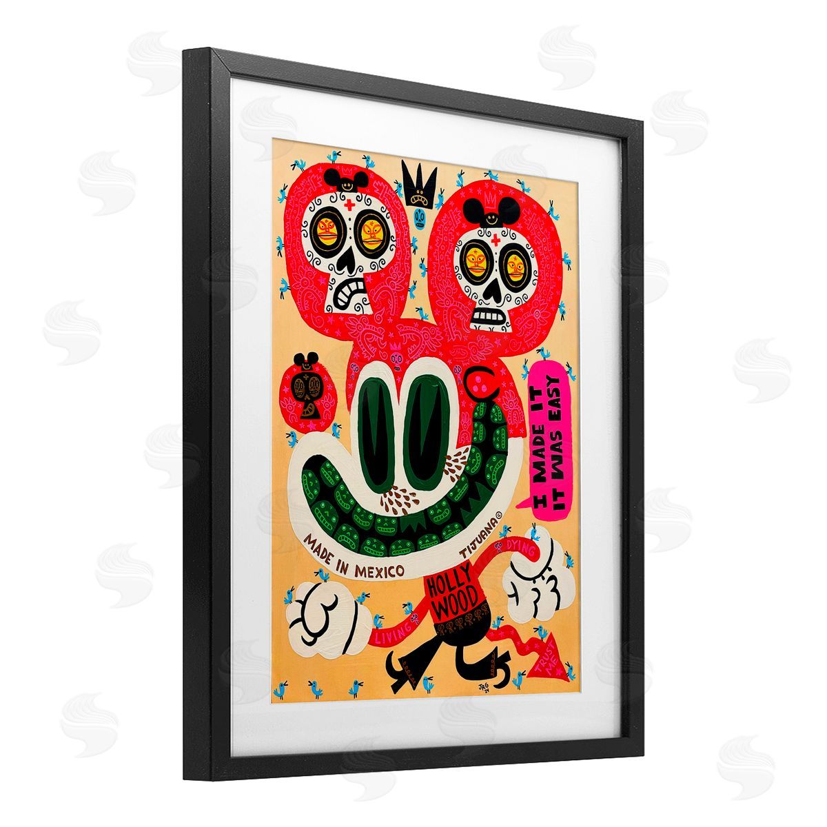 Jorge R. Gutierrez Bright Mexico Cartoon Black Framed Print Under Glass with White Mat Wall Art