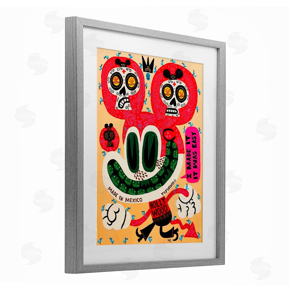 Jorge R. Gutierrez Bright Mexico Cartoon Gray Framed Print Under Glass with White Mat Wall Art