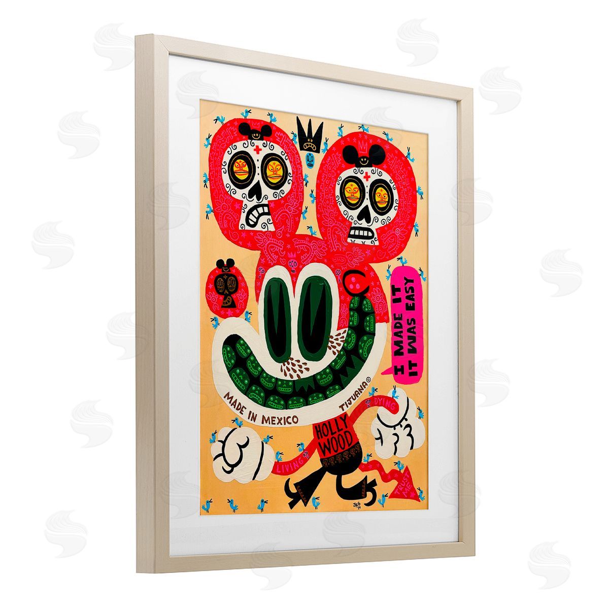 Jorge R. Gutierrez Bright Mexico Cartoon Birch Framed Print Under Glass with White Mat Wall Art