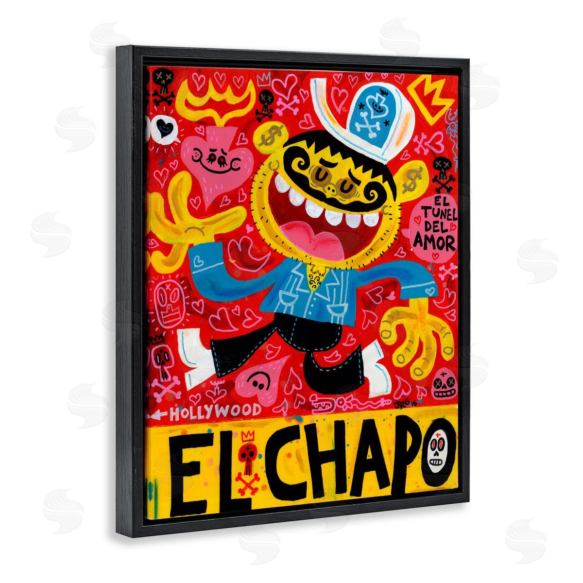 Jorge R. Gutierrez El Chapo Whimsical Cartoon Black Floating Frame Canvas Wall Art Print