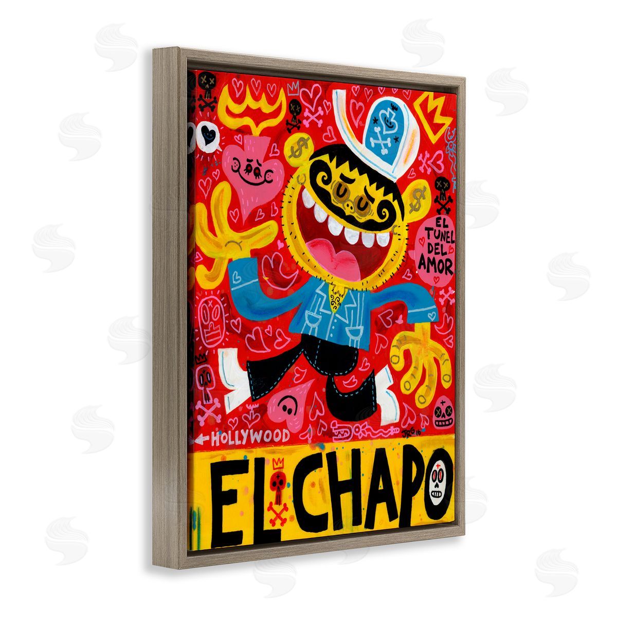 Jorge R. Gutierrez El Chapo Whimsical Cartoon Brown Floating Frame Canvas Wall Art Print