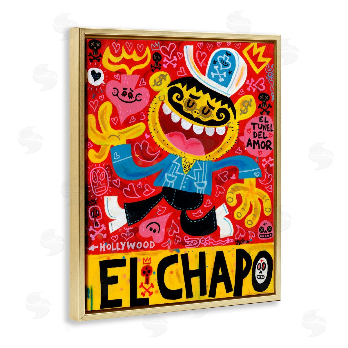 Jorge R. Gutierrez El Chapo Whimsical Cartoon Gold Floating Frame Canvas Wall Art Print