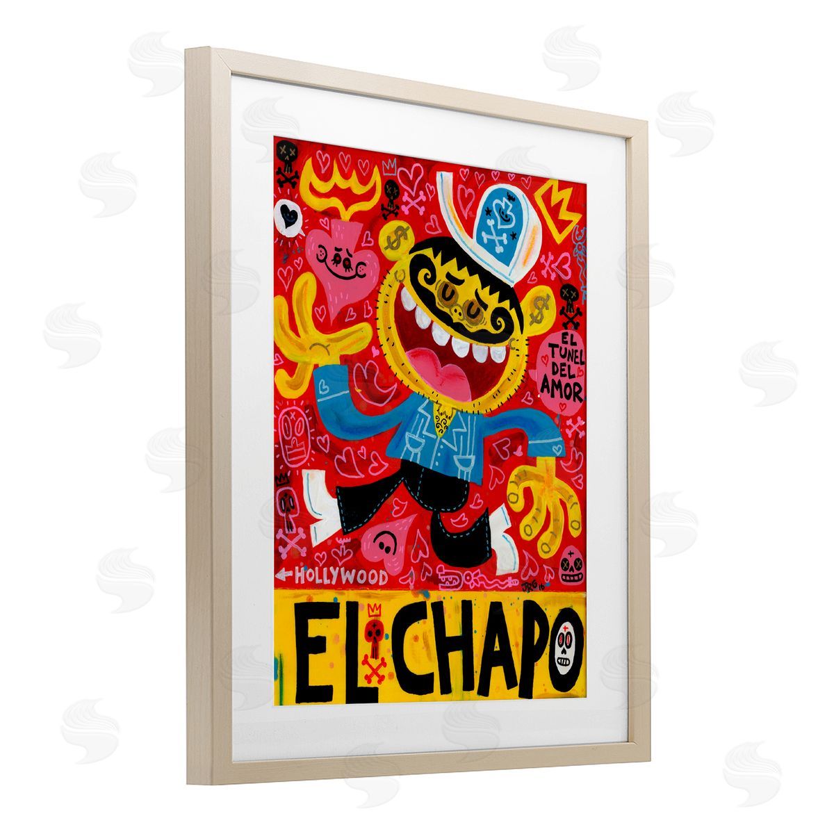 Jorge R. Gutierrez El Chapo Whimsical Cartoon Birch Framed Print Under Glass with White Mat Wall Art