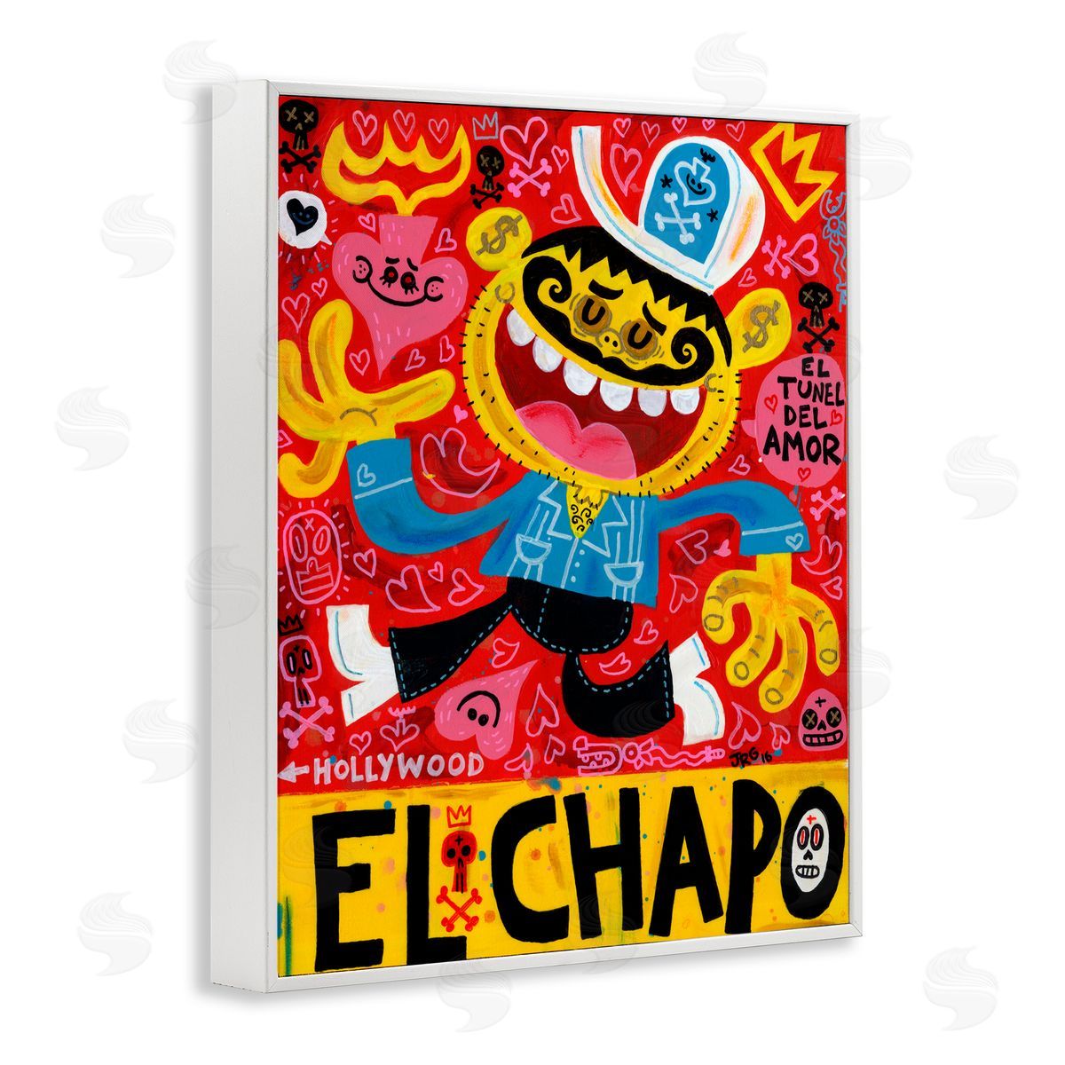 Jorge R. Gutierrez El Chapo Whimsical Cartoon White Framed Giclee Wall Art Print