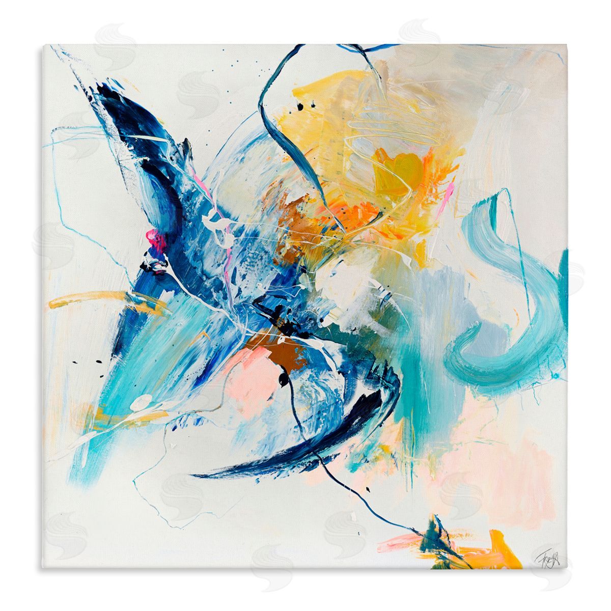 Design Fabrikken Confident Blue Abstraction Stretched Canvas Wall Art Print