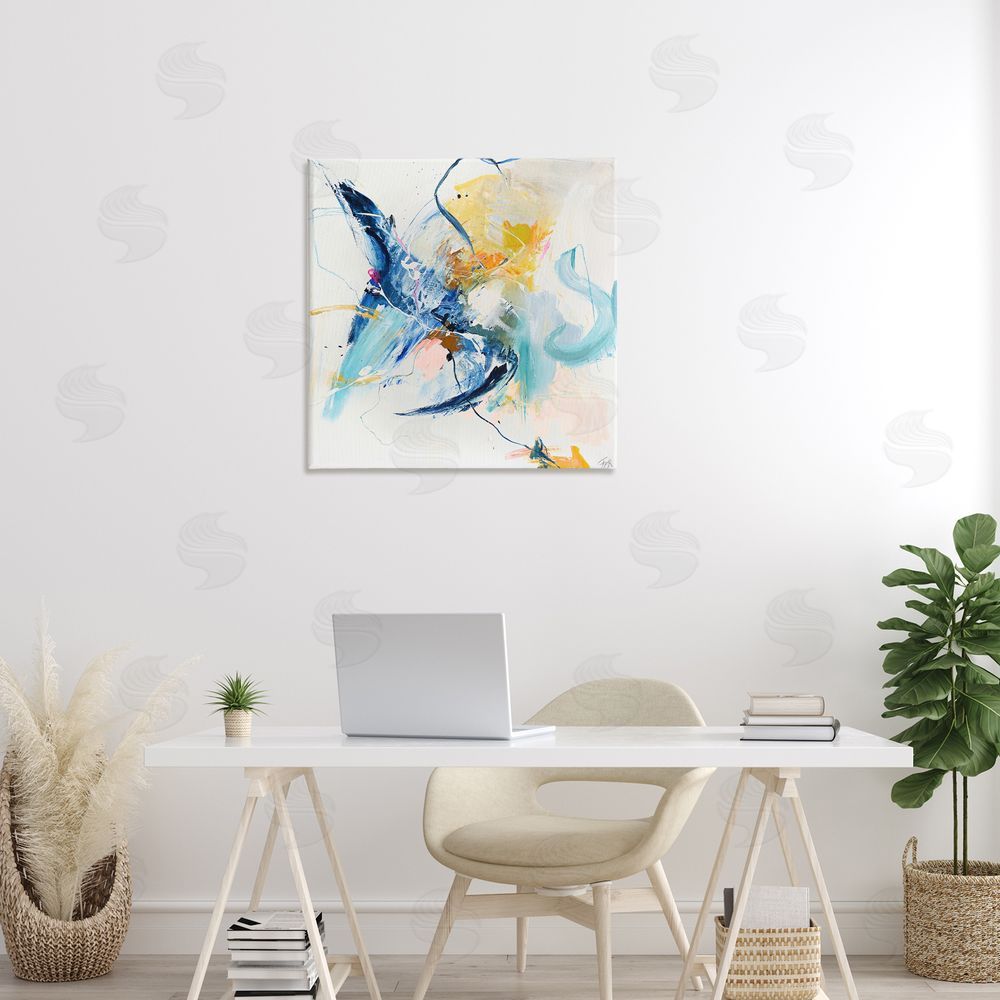 Design Fabrikken Confident Blue Abstraction Stretched Canvas Wall Art Print in Room