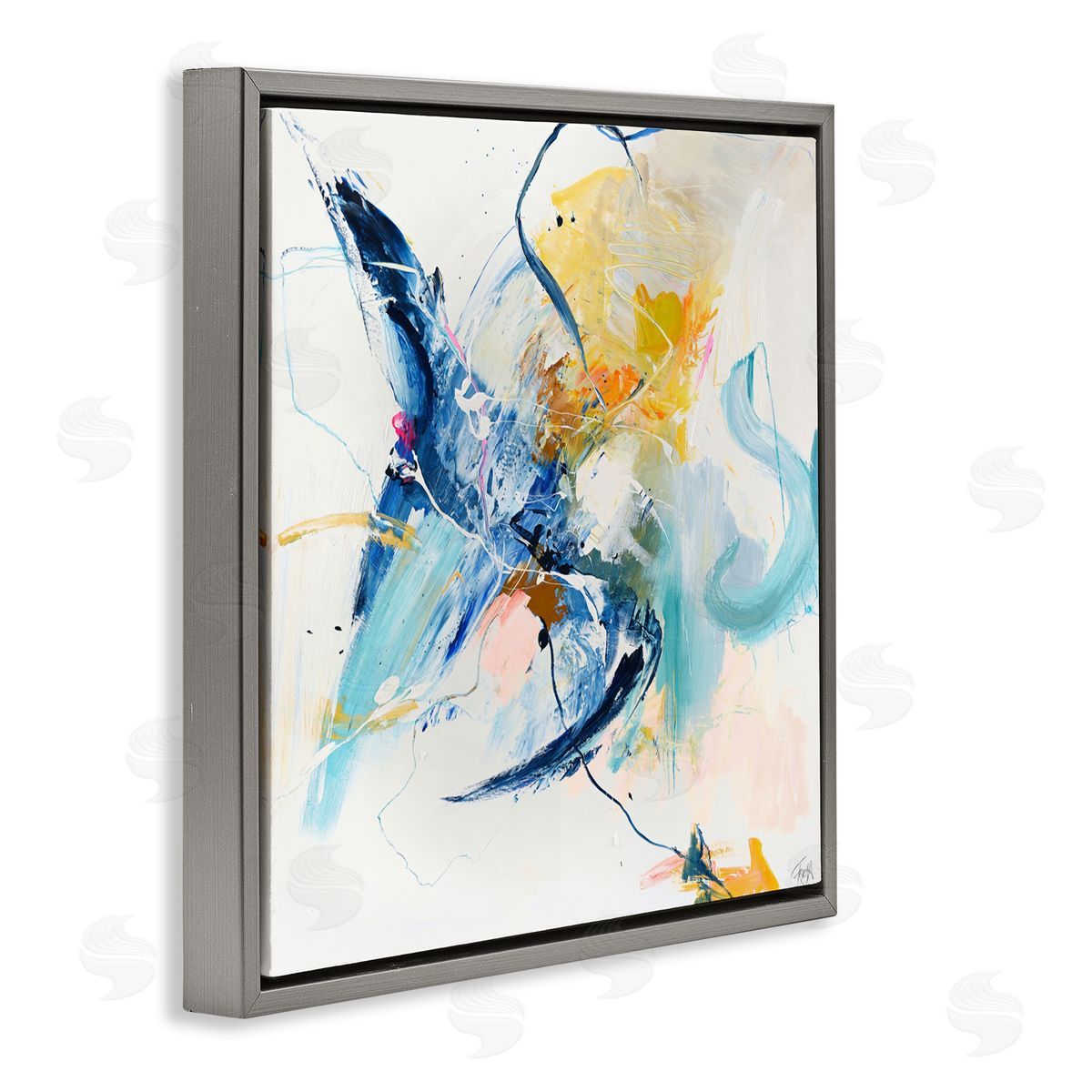 Design Fabrikken Confident Blue Abstraction Gray Floating Frame Canvas Wall Art Print
