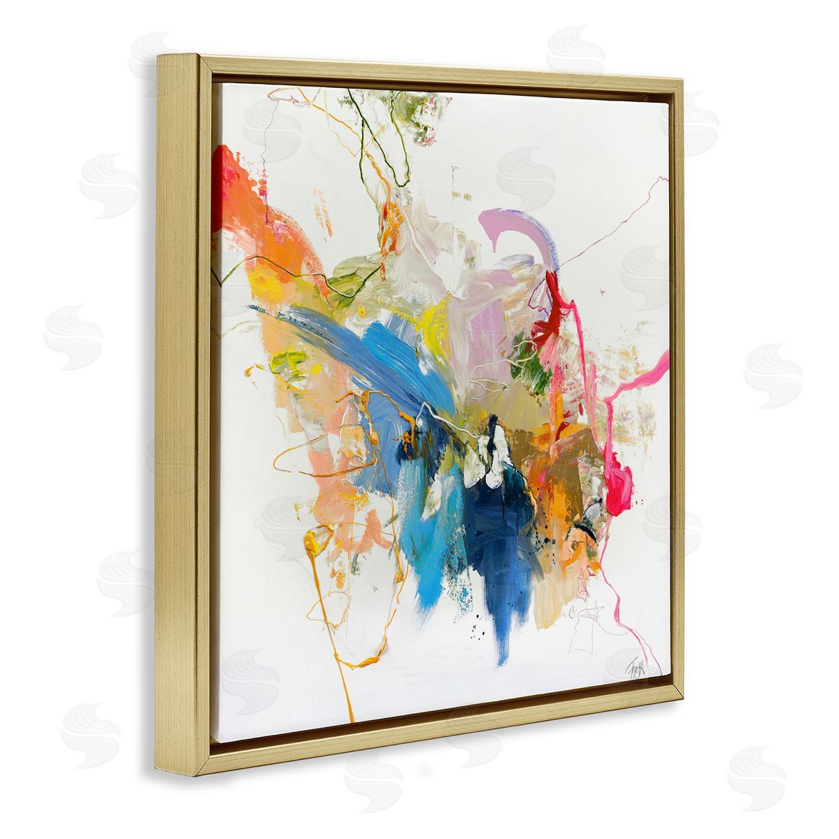 Design Fabrikken Confident Pink Abstraction Gold Floating Frame Canvas Wall Art Print
