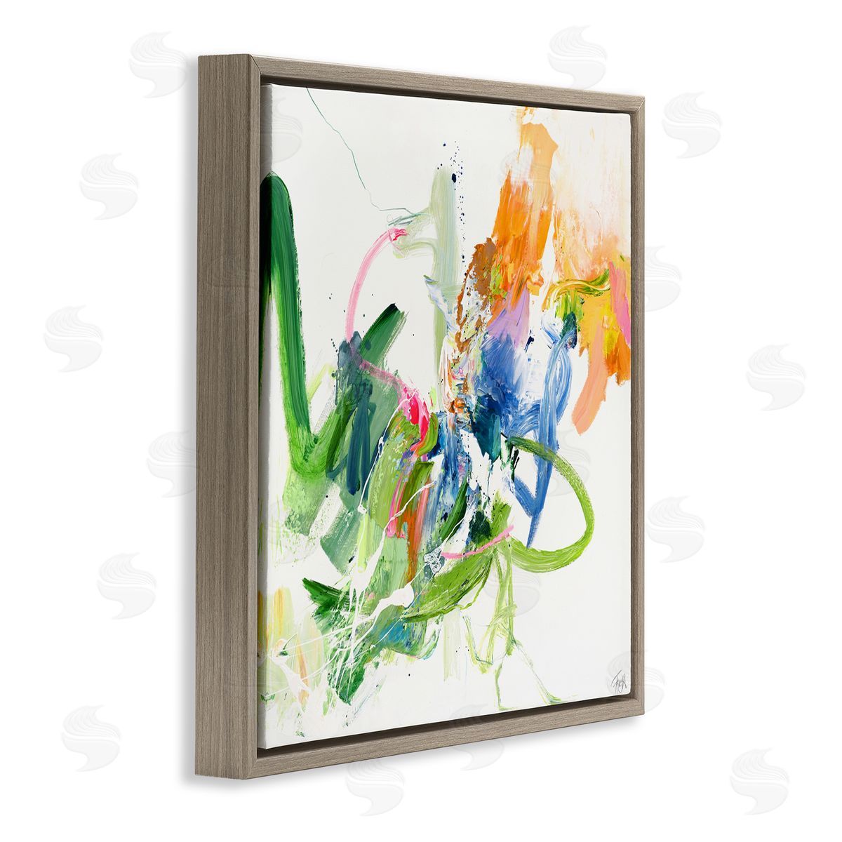 Design Fabrikken Confident Green Abstraction Brown Floating Frame Canvas Wall Art Print