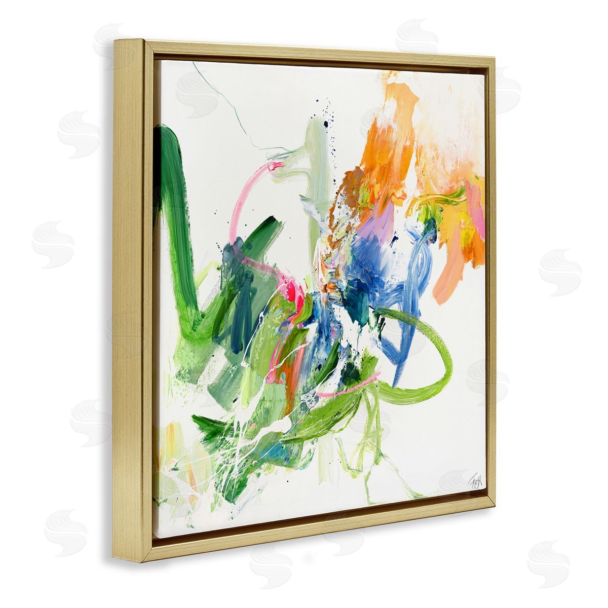 Design Fabrikken Confident Green Abstraction Gold Floating Frame Canvas Wall Art Print