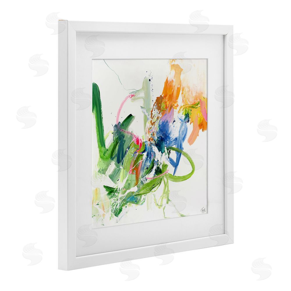 Design Fabrikken Confident Green Abstraction White Framed Print Under Glass Wall Art