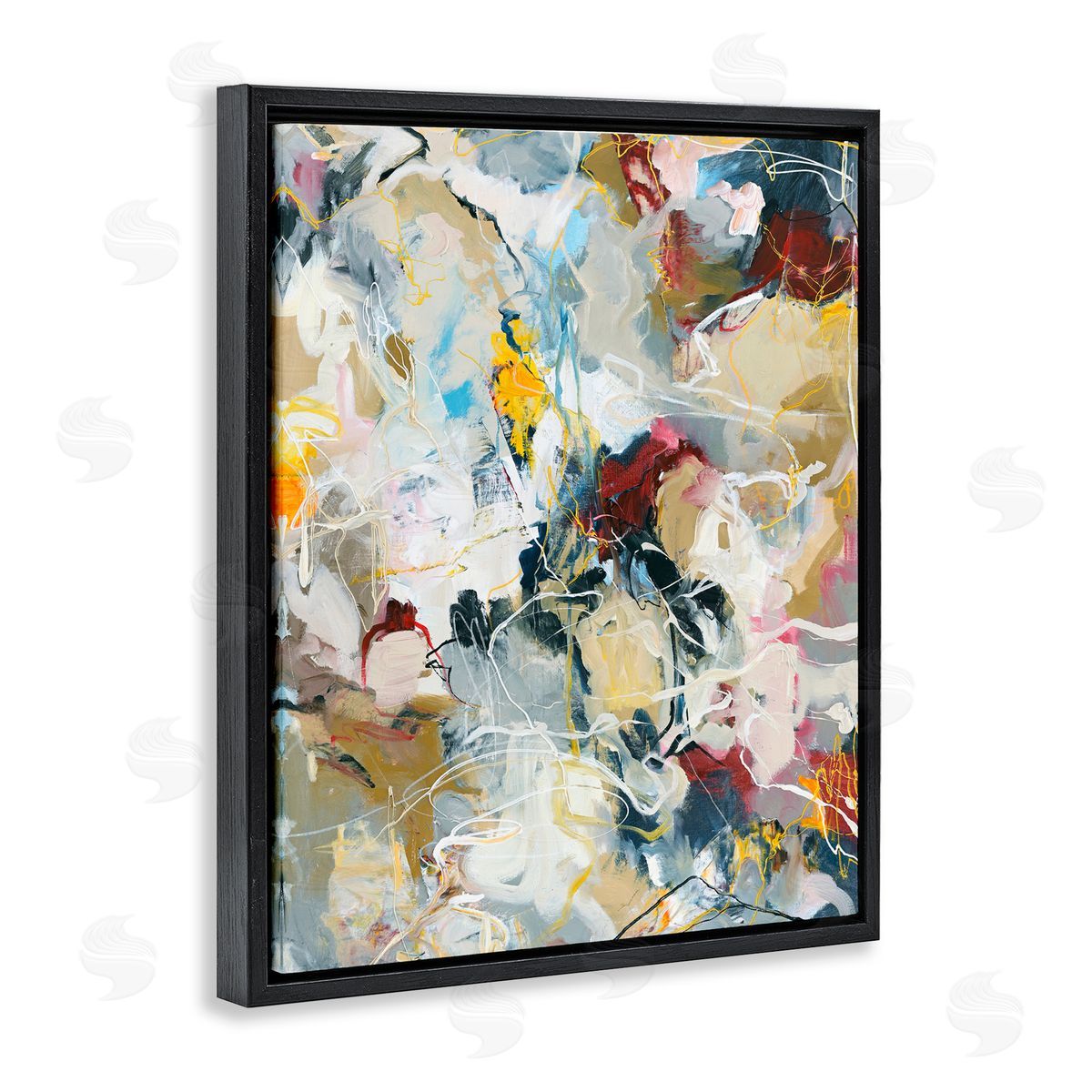 Design Fabrikken Energetic Frequency Abstract Black Floating Frame Canvas Wall Art Print