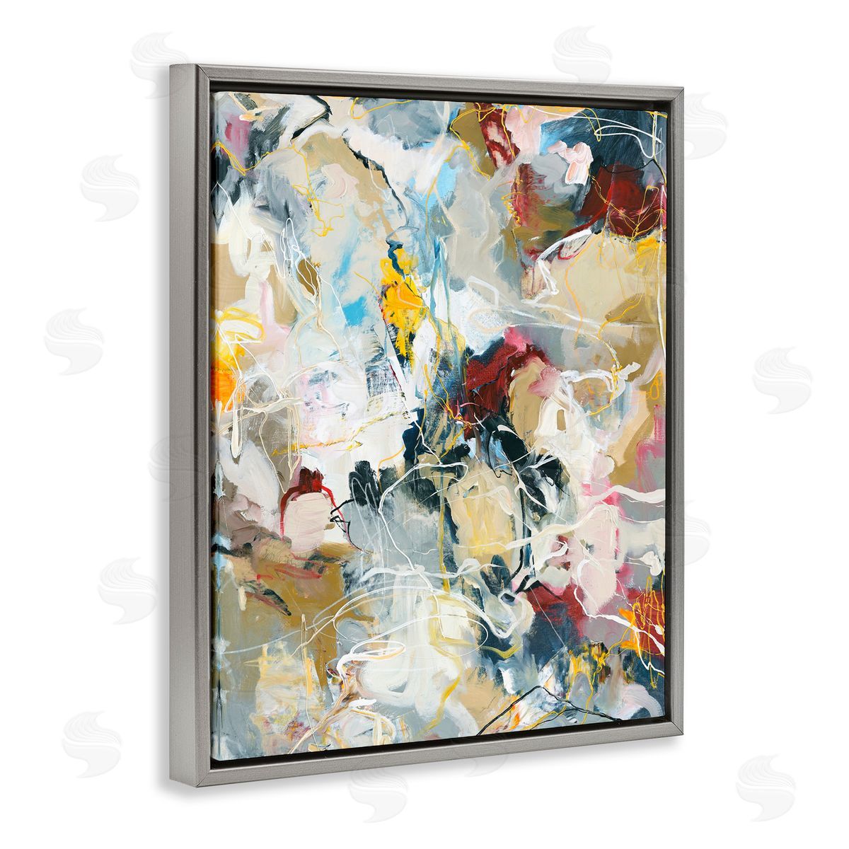 Design Fabrikken Energetic Frequency Abstract Gray Floating Frame Canvas Wall Art Print