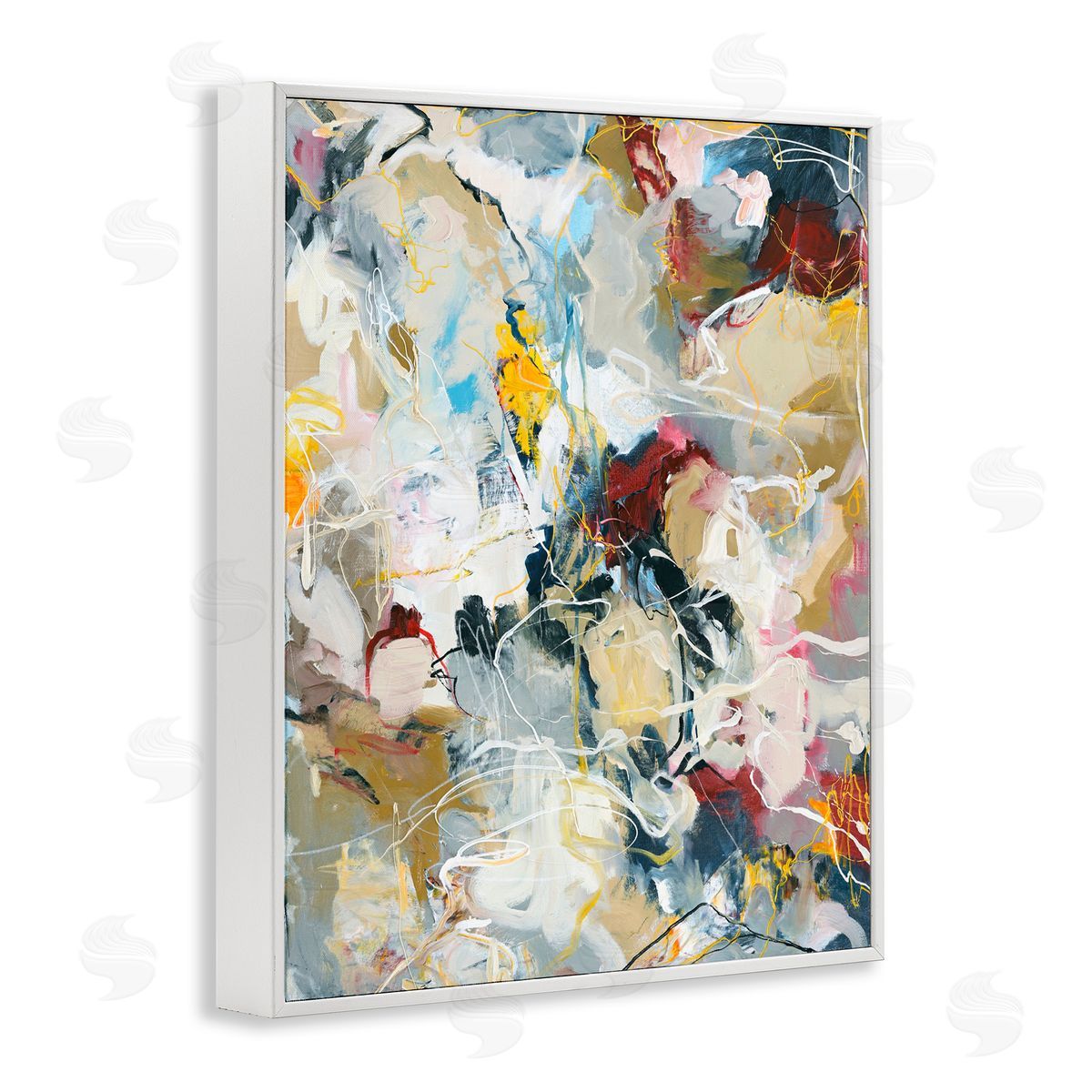 Design Fabrikken Energetic Frequency Abstract White Framed Giclee Print Wall Art